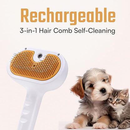 Cat Steam Brush 2024 New Rechargeable Self-Cleaning Pet Grooming Tool for Indoor Cats Long and Short Hair Cats and Dogs Steamy Hair Comb Steamy Massage Shedding Relief, white