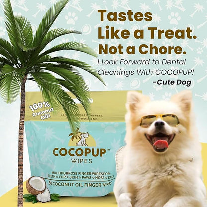 Dog Teeth Cleaning Wipes Ear Nose Paws Fur Cleaner Pure Coconut Oil 2 Packs of 50