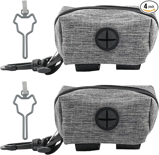 2pcs Dog Poop Bag Holder with 2 Hands-free holder Poop Bag Dispenser Pet Dog Waste Bag Dispenser Leash Attachment Fits Any Dog Leash for Dog Cat and Other Pets(Gray)