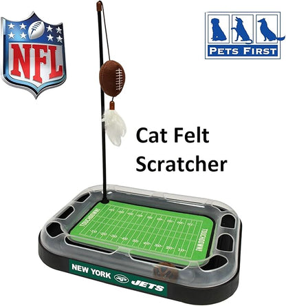 Cat Scratching Pets First NFL New York Jets Football Field CAT Scratcher Toy with Catnip Filled Plush Football Toy & Feather Cat Toy Hanging & Jingle Bell Interactive Ball Cat Chasing 5-in-1 Kitty Toy
