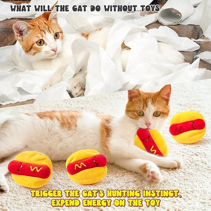 L1rabe Hot Dog Catnip Stuffed Toys - 5 National Pet Day Funny Hot Dog Cat Toys Indoor Yellow Interactive Pet Supplies, Kitten Chew Bite Tools Cat Lovers, Organic Eco-Friendly Birthday Gift
