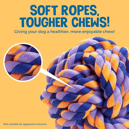 SunGrow Cotton Knot Puppy Chews, 4.5" Tough Teething Chewable Teddy Bear, 2.5" Ball, 12" Durable Oral Chew Rope, Handwoven for Small Breeds Dog, Massage Teeth, Gums, Random Color, 3 Pcs