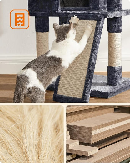Feandrea Cat Tree, 45.3-Inch Cat Tower, Plush Condo with Scratching Post, Ramp, Perch, Spacious Cave, for Small Space, Smoky Gray UPCT141G01