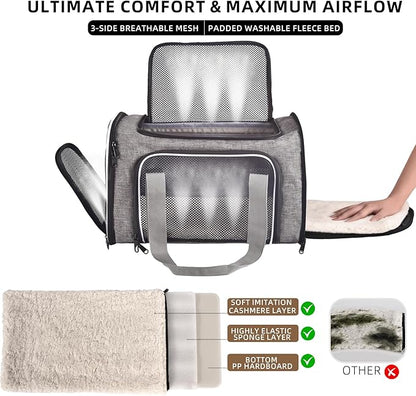 Airline Approved Cat Carrier, Soft Sided Pet Carrier for Small Dogs Cats up to 15lbs, Collapsible Sturdy Cat Travel Carrier, Claw-Resistant Mesh & Self-Locking Zippers (17.7x10.8x11) (Grey)