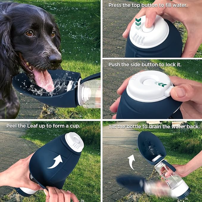 Uppetly Dog Water Bottle, Portable Pet Water Bottle with Food Container and Drinking Feeder, Leak Proof, BPA-Free, Foldable Puppy Water Cup Dispenser for Outdoor Walking, Travel, Hiking 20OZ