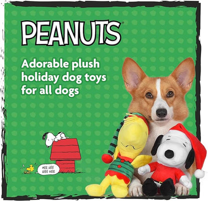 Peanuts for Pets 9 Inch Holiday Snoopy & Woodstock Big Head Plush Dog Toys with Squeaker | 2 Piece Squeaky Dog Toy Set, Santa Snoopy & Elf Woodstock Stuffed Plush Dog Toys