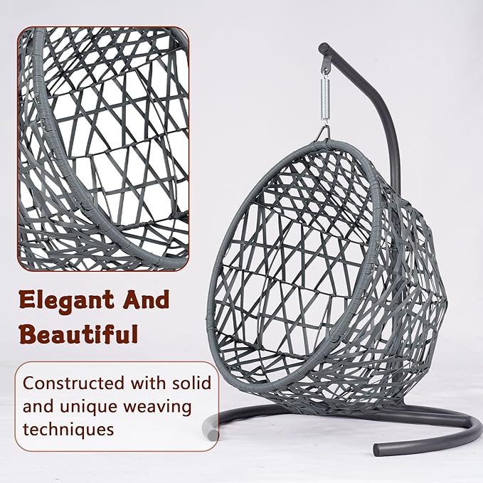 Anwick Cat Swing Bed with Stand & Cushion Indoor Outdoor, Egg Chair with Rattan Wicker Appearance, Indoor Hanging Swinging Hammocks for Cat, Dogs, and Small Animals Bedroom Porch (Brown-2)