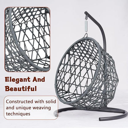 Anwick Cat Swing Bed with Stand & Cushion Indoor Outdoor, Egg Chair with Rattan Wicker Appearance, Indoor Hanging Swinging Hammocks for Cat, Dogs, and Small Animals Bedroom Porch (Gray-2)