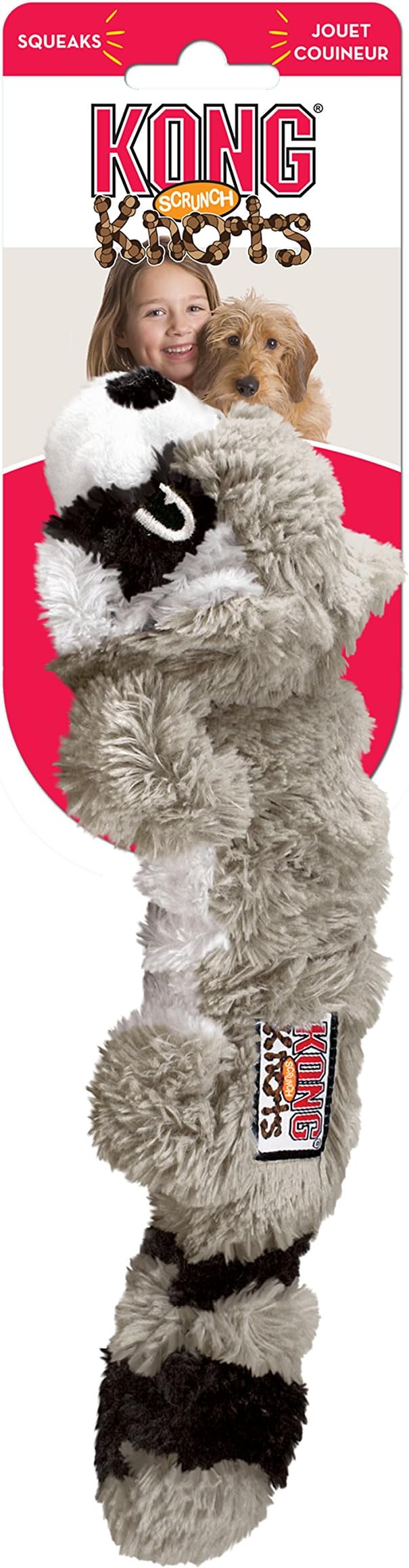 KONG - Scrunch Knots Raccoon - Internal Knotted Ropes and Minimal Stuffing for Less Mess - For Medium/Large Dogs