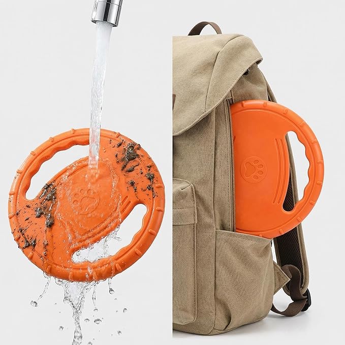 EVA Dog Flying Disc Toy, Durable Interactive Fetch with Dual Grip Holes, Non-Slip Floating Pet Toy for Small Medium Large Dogs, Outdoor Park Beach Play (Orange)