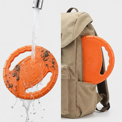 EVA Dog Flying Disc Toy, Durable Interactive Fetch with Dual Grip Holes, Non-Slip Floating Pet Toy for Small Medium Large Dogs, Outdoor Park Beach Play (Orange)