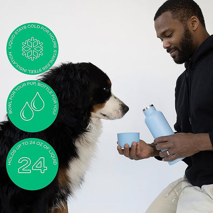 Springer Dog and Me Water Bottle, Stainless Steel Insluated Water Bottle, Keeps Water Cold for 12 Hours (Sky Blue)