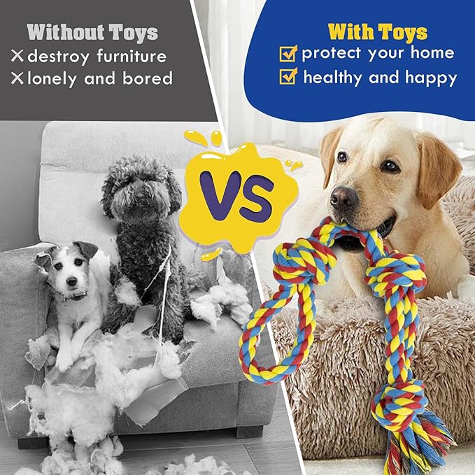 [3 Pack] Christmas Dog Rope Toys for Large and Medium Aggressive Chewers, Nearly Indestructible Rope Chew Toys, Heavy Duty 100% Cotton Tug of War Dog Toy for Boredom, Teeth Cleaning