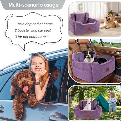 GL GLENSLAVE Dog Car Seat for Medium/Large Dogs, Dog Booster Seat for Pet Under 50lbs or 2 Small, Detachable and Washable Pet Car Seat,Multi-Functional Pet Travel Bed for Backseat(Purple)
