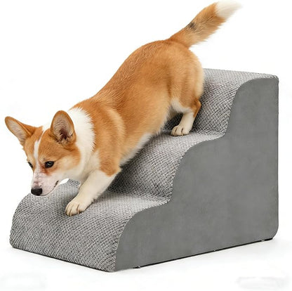 Simple Deluxe Dog Stairs for Small Dogs, 3-Step Curved Dog Step for Puppy, Older Cat, Medium Pet Ramp for Sofa, Couch or Chair, Indoor Non-Slip Pet Ladder with High Density Foam, Gray