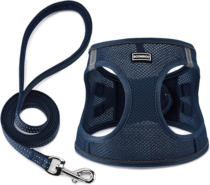 Dog Harness with Leash Set, No Pull Adjustable Reflective Step-in Puppy Pet Vest Harnesses for Small Medium Large Dogs and Cats,Navy Blue XS