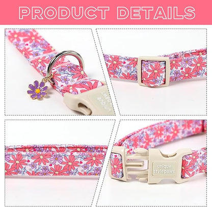 Unique style paws Dog Collar Plastic Buckle with Pendant Puppy Collar for Spring Summer Purple Flower for Small Medium Large Boys Girls Dogs