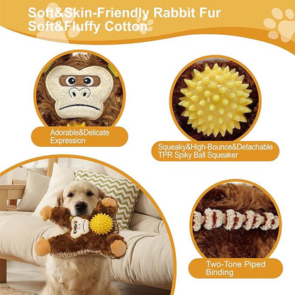 Brown Orangutan Plush Spiky Squeaky Dog Toy for Chewers Puppy Teething Chew Toy Cute Soft Funny Durable Stuffed Animal Interactive Tough Dog Toy for Small Medium Large Dogs Toy Gift 22cm/8.66in