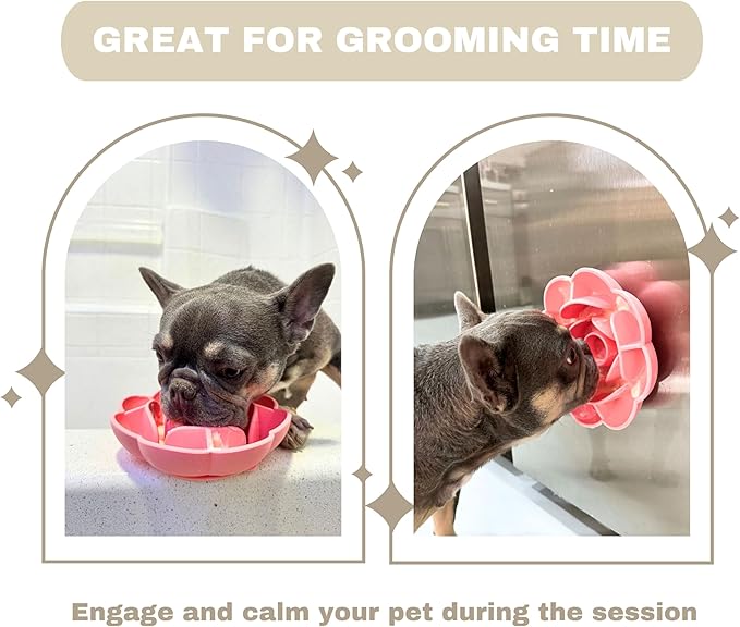 Hanara Sillicone Slow Feeder Dog Bowls & Lick Mat with Suction Bottom | Rose Petals Design | Promotes Better Digestion, Prevent Choking | Dish Washer Safe | Great Size for All Breed (Misty Gray)