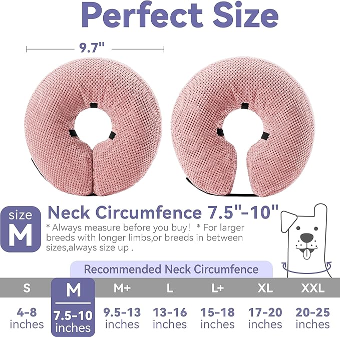 Soft Inflatable Dog Cone Collar - Medium/Large/Small, Cat Size - Dog Neck Donut, E Collar Alternative for Recovery