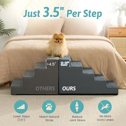 Dog Stairs for Small Dogs 17.7" H, 5-Step Gentle Incline Pet Step for Couch and Beds, Non-Slip Dog Ramp for Puppy Doggie Senior Cats, 17.7x29.5x17.7 Inch, Charcoal Grey