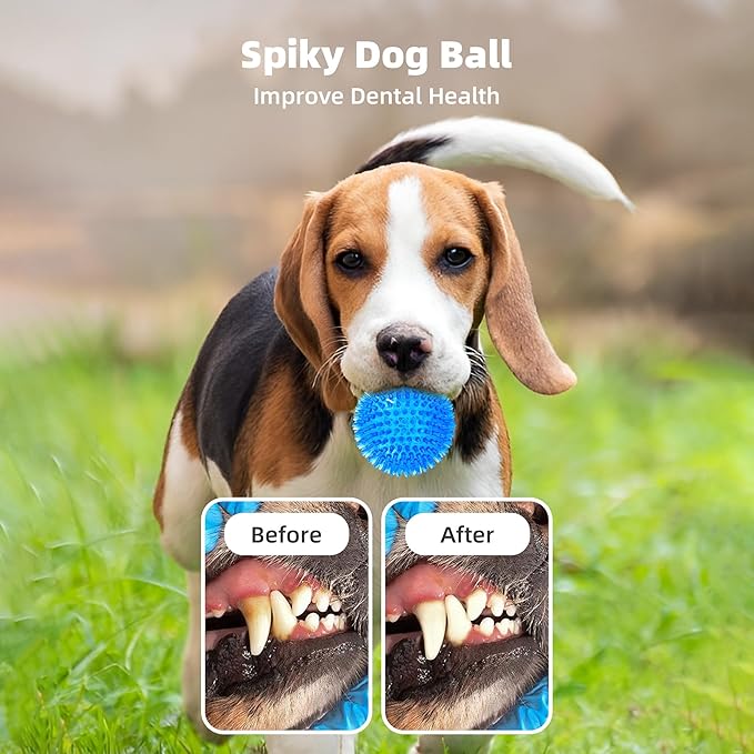 6 Pack 3.5” Squeaky Dog Balls for Large and Medium Dogs, Spiky Balls for Teething Puppies