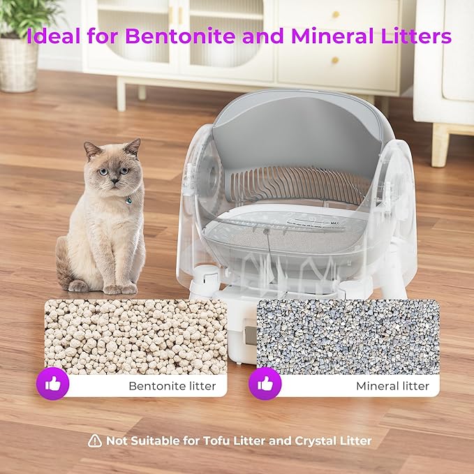 PetPivot Automatic Litter Box for Cats, Open-Top Design with Safety Sensors, Includes Liners and Litter Mat, Suitable for Multi-Cat Homes, Grey