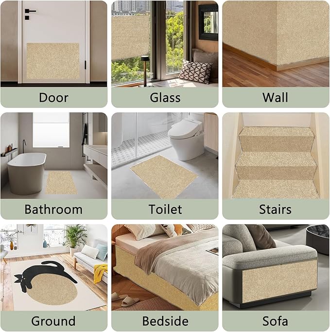 Cat Scratch Mat for Couch, Wall & Cat Tree – 78.7" Trimmable Self-Adhesive Cat Scratcher, Furniture Protector for Cats, Felt Alternative to Sisal, DIY Replacement for Cat Tower, 2 Pack (Khaki)