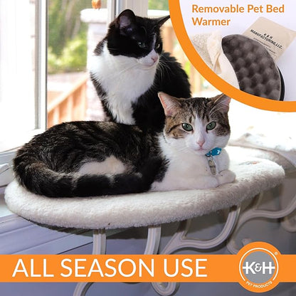 K&H Pet Products Kitty Sill Heated Cat Window Perch for Large Cats, Orthopedic Window Hammock Bed Holds 40LBS, Washable Cover, Kitty Windowsill Bed Seat for Indoors - Cream Fleece, Heated, 14 X 24in