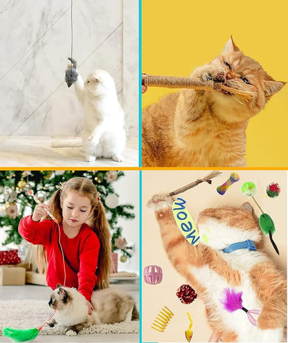 Fashion's Talk Cat Toys 50 Pcs for Indoor Cats,Interactive Door Hanging Mice Feather Toy Cat Spring Toy Cat Wand Catnip Crinkle Balls Silvervine Stick