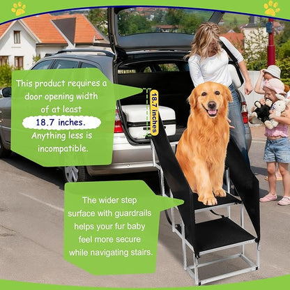 Dog Stairs with Guardrail for Large Dogs Extra Wide 20Inch Step, 34 Inch 4 Step Non Slip Surface, Supports up to 230 lbs Designed for Oversized SUVs, Off Road Vehicles, and Pickup Trucks