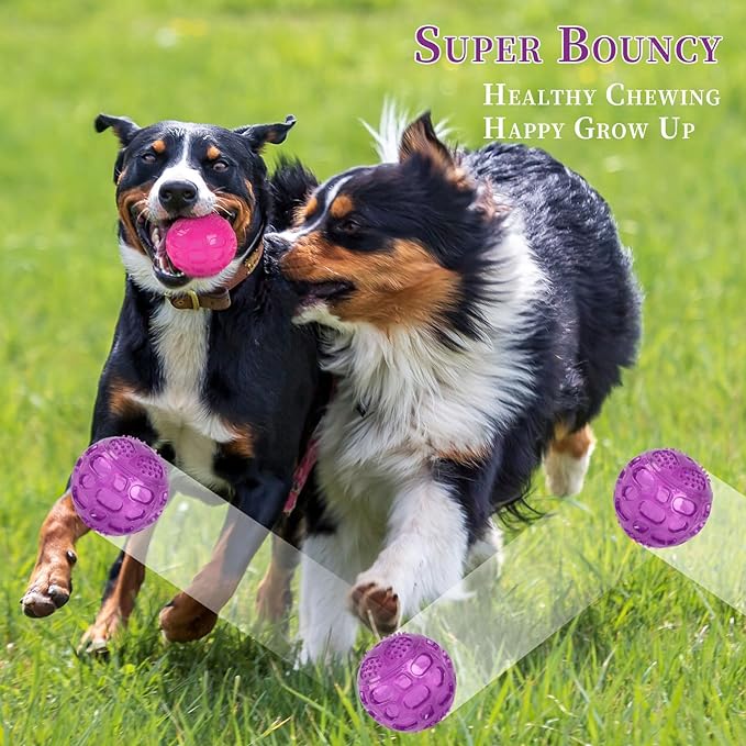 3'' Squeaky Dog Toy Balls for Lagre Medium Breed, Indestructible Dog Balls for Playing, Fetching & Retrieving, Durable Aggressive Chewers, 2 PCS Red+Purple