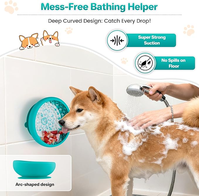 Dog Lick Bowl Slow Feeder with Slanted Anti-Spill Design, Extra-Thick Bite-Resistant Rim, Strong Suction Base, Freezer Safe for Frozen Treats — A Cleaner Alternative to Lick Mats for Dogs (Teal)