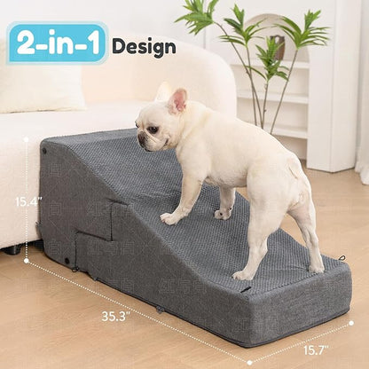 4-Step Dog Stair and Ramp for Small Dogs and Cats, Pet Steps for Bed with Non-Slip Bottom, Grey