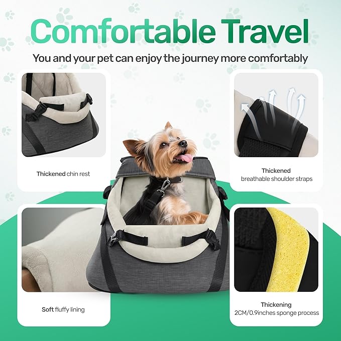 YUDODO 1-7lbs Tiny Dog Car Seat for Teacup Chihuahua Yorkie Luxury PU Leather Small Dog Booster Seat with Safety Belt, Soft Cushion, Gray