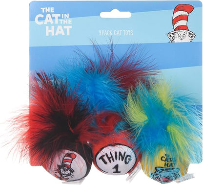 Dr. Seuss Collection Cat Toys: Catnip Cat in The Hat 3-Piece Feather Toys - Thing 1 & 2