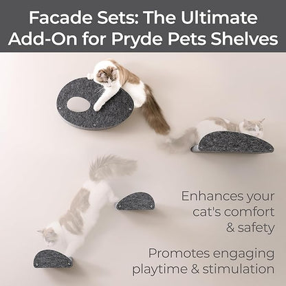 Accessory ADD-ON Set of 4 Facades Covers Compatible with Cat Wall Shelves by Pryde Pets - 100% Sustainable PET Felt - Climbers Sold Seperately - Cats Shelf Privacy and Safety Bumpers (Charcoal)