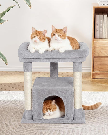 Cat Tree for Large Cat, 19 * 15.8in Large Perch Bed for Adult Cats, 23.6in Cat Tower with Scrathing Post, Cat Condo with 2-Door for Indoor Cats, Light Gray