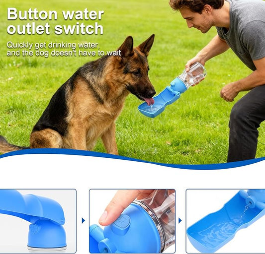 Dog Water Bottle, Portable Leak-Proof Water Dispenser with Drinking Bowl for Dogs and Cats, Travel Puppy Fountain Pet Water Bottle for Hiking Walking Outdoor(A012B-blue)