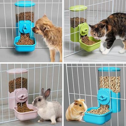 VANNON Small Animal Hanging Automatic Food Dispenser, 35oz Gravity Pet Feeder for Cage, Food Bowl for Rabbit Puppy Cat Ferret Guinea Pig Chinchilla Parrot (Pink)