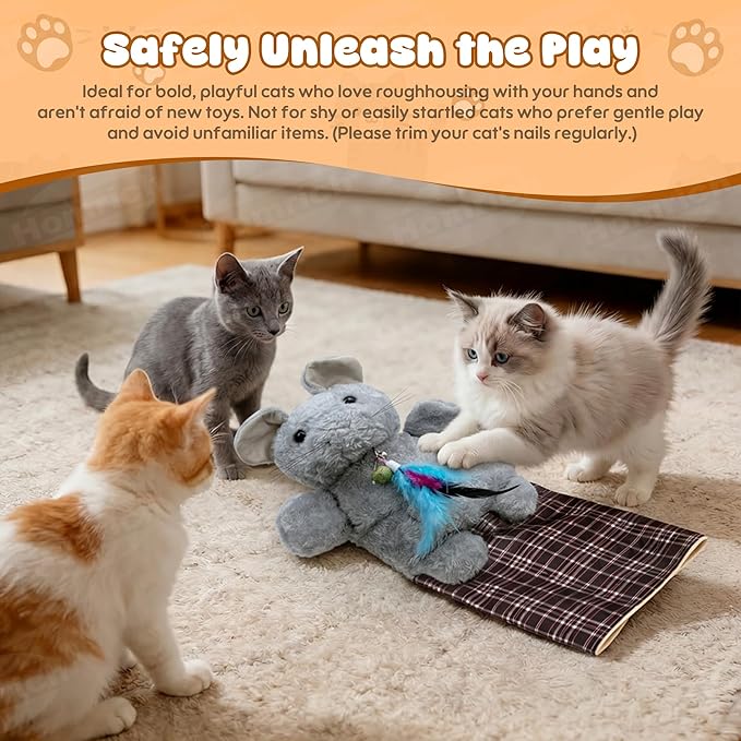 Homrich Cat Wrestling Glove Toys, Interactive Hand Puppet with Catnip & Feathers, Thick Soft Padding for Safe Play - Durable Fun & Enrichment for Cats & Kittens