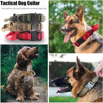 Tactical Dog Collar, Adjustable Military Training Nylon Dog Collar with Control Handle and Heavy Quick-Release Metal Buckle for Small Medium Large Dogs, Blue S
