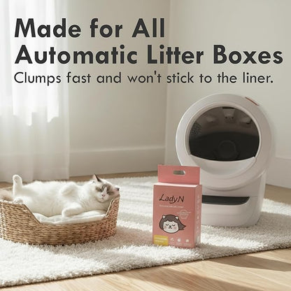 Lady N Granular Tofu Cat Litter Mini-Pellet Compatible with Automatic Self Cleaning Cat Litter Box, Strong Clumping, Low Dust, Activated Charcoal Odor Control 18lb
