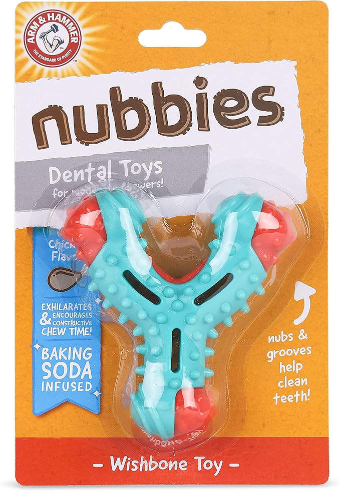 ARM & HAMMER for Pets Nubbies Wishbone Dog Dental Toy| Best Dog Chew Toy for Moderate Chewers | Dog Dental Toy Helps Reduce Plaque & Tartar | Chicken Flavor Baking Soda (Pack of 24)