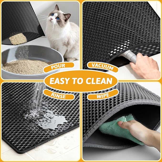 Pieviev Cat Litter Mat Double Layer Waterproof Urine Proof Trapping Mat 1 Pack (Black, 24x15 Inch (Pack of 1))