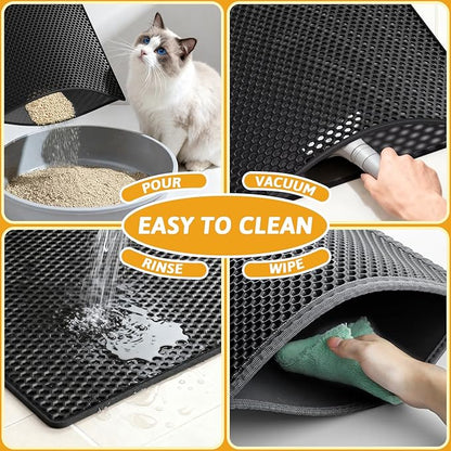 Pieviev Cat Litter Mat Double Layer Waterproof Urine Proof Trapping Mat 1 Pack (Black, 24x15 Inch (Pack of 1))