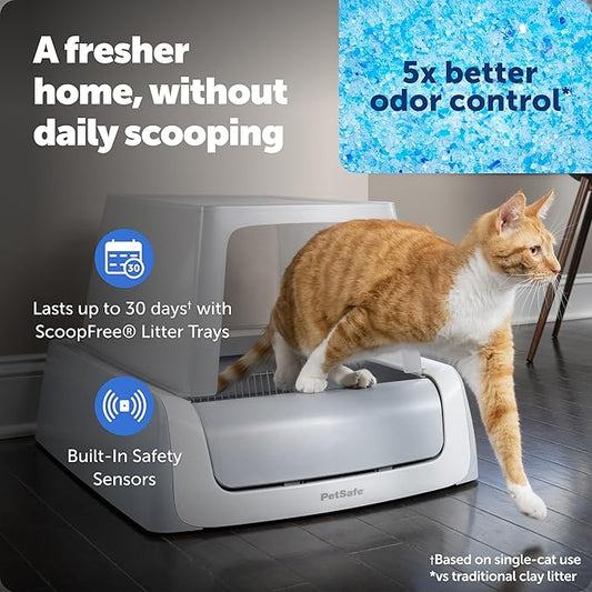 PetSafe Legacy ScoopFree Crystal Pro Self-Cleaning Automatic Cat Litter Box - Front-Entry Motion-Sensing Cat Box with Integrated Health Counter - Includes 1 Disposable Crystal Litter Tray