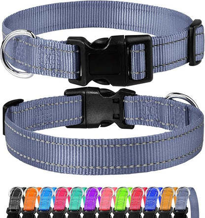 FunTags Reflective Dog Collar, Sturdy Nylon Collars for Large Girl and Boy Dogs, Adjustable Dog Collar with Quick Release Buckle, Gray