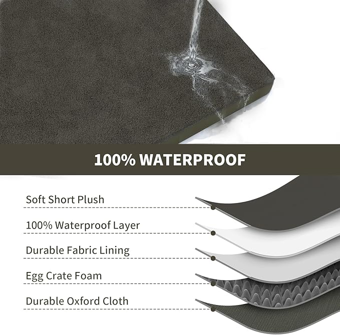 Comfort Dog Bed for Small Dogs & Cats, Waterproof Dog Crate Mat Orthopedic Egg Crate Foam with Washable Removable Cover, Coffee