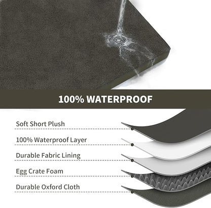 Comfort Dog Bed for Small Dogs & Cats, Waterproof Dog Crate Mat Orthopedic Egg Crate Foam with Washable Removable Cover, Coffee
